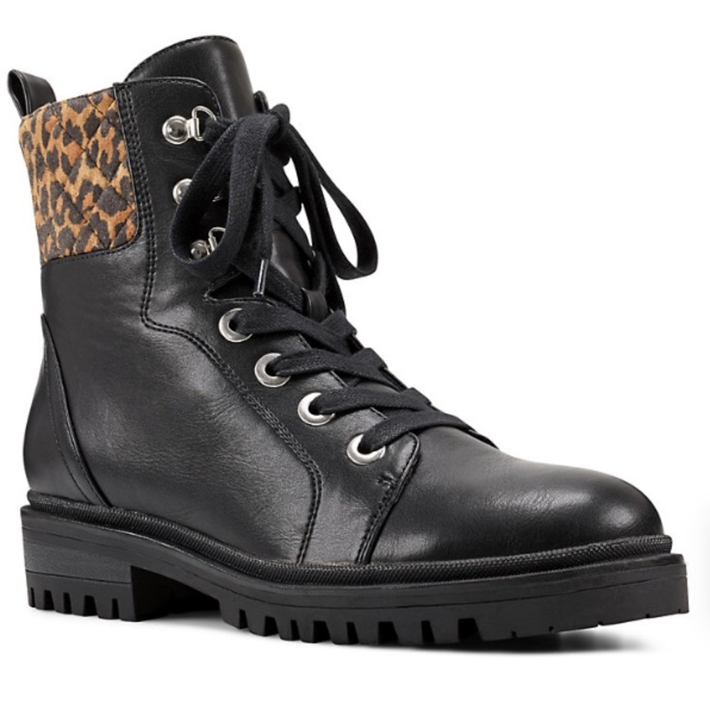 Nine West Black & Leopard Wylie Combat Boots
